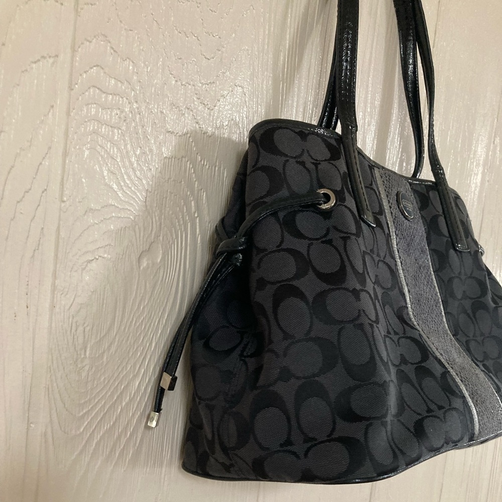 Coach Signature Stripe Python Print Carryall Hand… - image 4